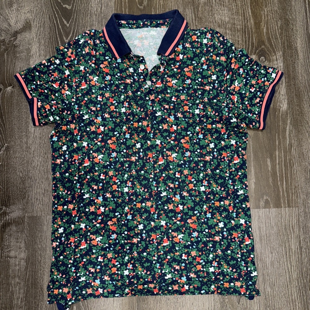 Bonobos Golf Polo Shirt Mens Large Green White Leaf Print Slim Fit Performance